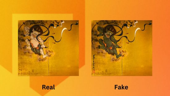 The real and fake versions of the ACNH art guide wild painting