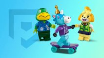 Animal Crossing Lego - three characters in lego form on a blue background