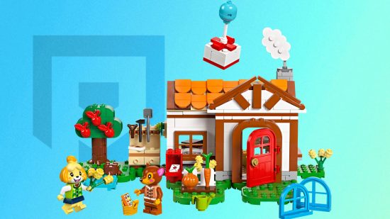 Animal Crossing Lego - Isabelle odwiedza dom z meblami, jedzeniem i narzędziami na zewnątrz