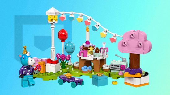 Animal Crossing Lego - Julian's birthday party set on a blue background