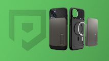 Some of the best iPhone 14 cases in front of a green background
