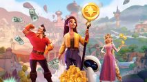 Disney Dreamlight Valley costs: three Disney characters surrounded by money and coins