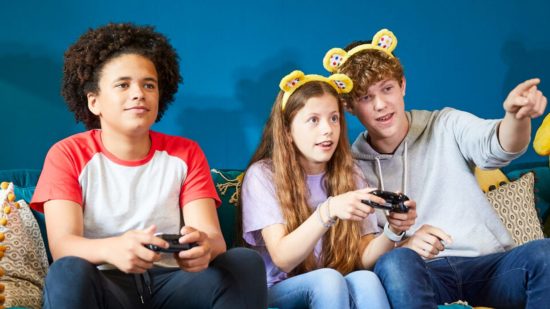 Game On! BBC Children in Need: three young teenagers playing games together