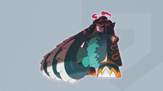 Gigantamax Pokémon Copperajah's form on a themed Pocket Tactics background