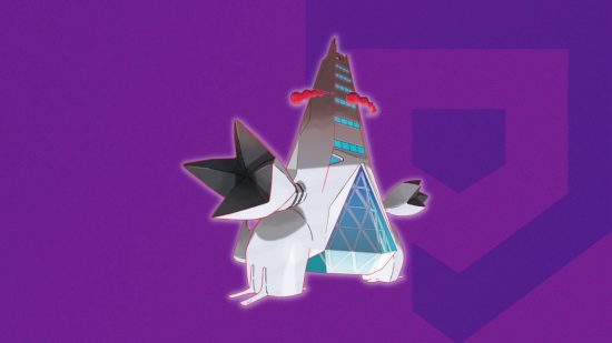 Gigantamax Pokémon Duraludon's form on a themed Pocket Tactics background