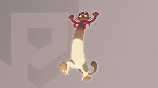 Gigantamax Pokémon Meowth's form on a themed Pocket Tactics background
