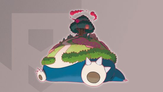 Gigantamax Pokémon Snorlax's form on a themed Pocket Tactics background