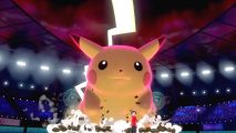 Gigantamax Pokémon: A giant Pikachu inside a stadium in Pokémon Sword and Shield
