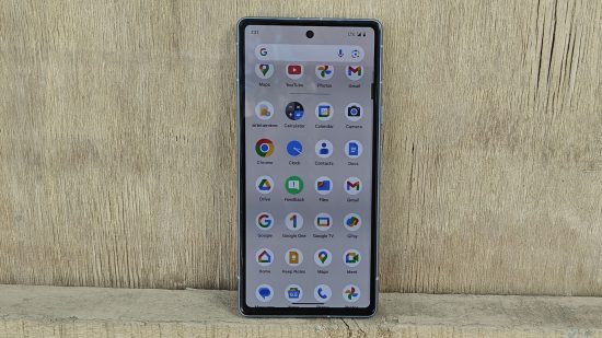 Image of the screen showing Google features on the Google Pixel 7a for a review of the phone