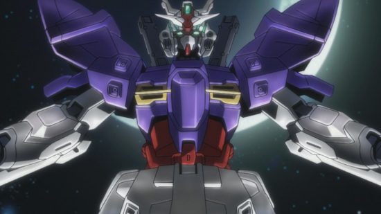 Gundam EC tier list: a mecha mobile suit in space against the moon