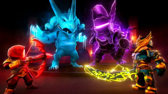 Treasure Quest codes: two fighters against two monsters glowing in different colors