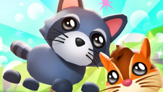 Adopt me codes - a raccoon and a chipmunk looking very cute with big round eyes