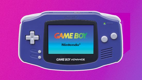Custom image for best GBA games guide with a purple Game Boy Advance on a purple backgorund