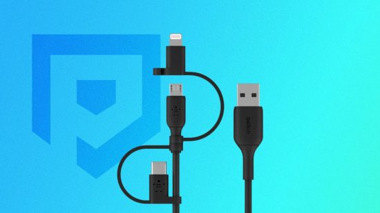 best iPhone charging cables - A black Blkin universal cable on a blue background