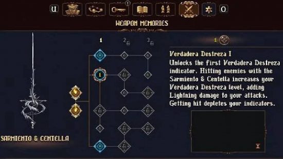 Blasphemous 2 interview: A menu from Blasphemous II shows a detailed weapon tree