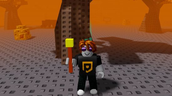Control Army 2 codes: A roblox avatar stands in a spookly clearing, holding a torch