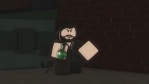 Criminality codes - A man with a beard and moustache holding a green potion bottle