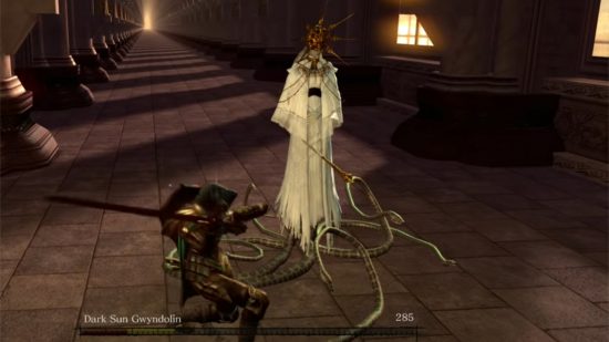 Dark Souls bosses: Gwyndolin being attacked by the chosen undead