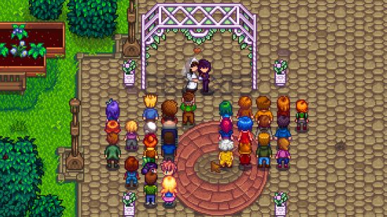 Screenshot of a wedding in Stardew Valley for dating games guide