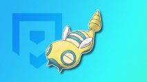 Dunsparce evolution: Dunsparce's official art outlined in white and subtly drop-shadowed on a blue PT background
