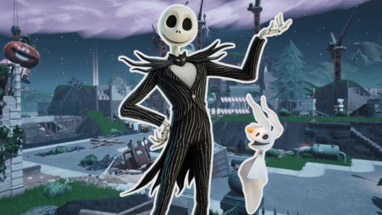Fortnite Halloween 2023, Jack Skellington and Zoro in front of a map