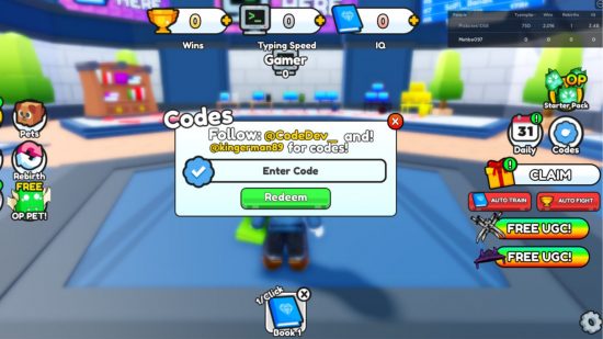 The Hack Simulator codes redemption screen