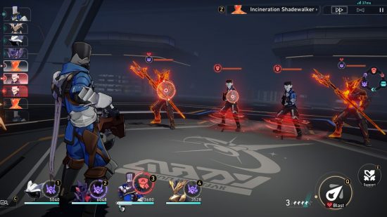 A screenshot of a battle in honkai star rail aetherium wars event with two teams of four spirits