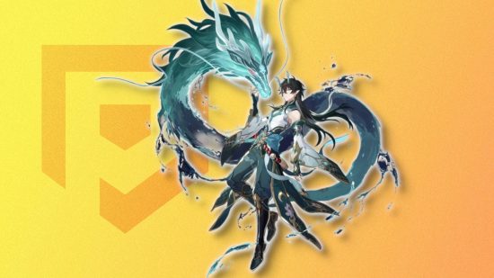 Honkai Star Rail tier list - Imbibitor Lunae with a dragon against a yellow background with the Pocket Tactics logo on it