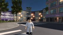 Hoop Life codes: a roblox avatar stands in the middle of a town