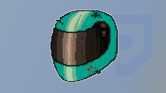 Custom image for Hotline Miami Biker guide with the helmet of the character on a grey background