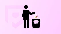 How to delete Instagram comments: someone throwing Instagram in the bin in front of a pink background