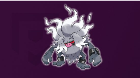 How to evolve Primeape: A picture of Primeape's evolution, Annihilape in front of a purple background