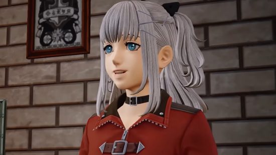 Kingdom Hearts Missing Link release date - a girl with grey hair and a red coat looks off screen