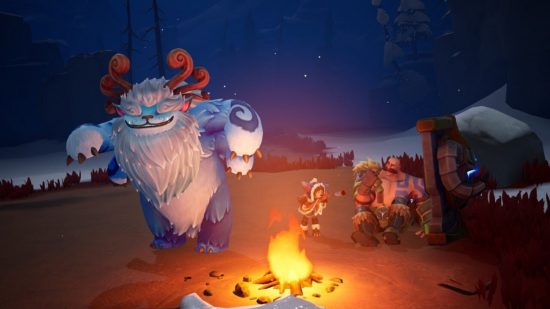 League of Legends games: A screeenshot from Song of Nunu of Nunu and Willump dancing by a campfire