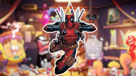 Custom image of Deadpool wearing a fetching party hat for Marvel Snap anniversary event news
