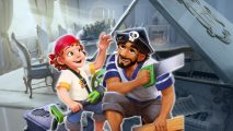 Merge Mansion 50 million downloads celebration with two pirates in a posh dining room