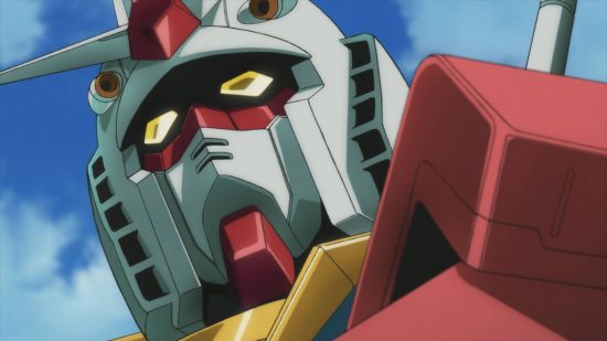 Mobile Suit Gundam U C Engage release date: a close up shot shows a red Gundam