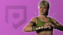 Mortal Kombat's Sonya from MK1 in front of a pink background