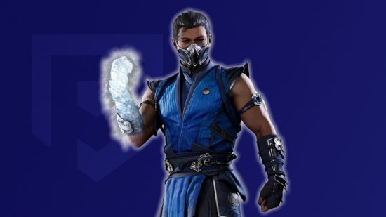 Mortal Kombat Sub-Zero: Bi-Han from Mortal Kombat 1 in front of a dark blue background