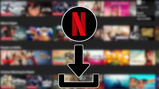 Custom image for Netflix download guide with the netflix logo above a download icon and a netflix homescreen