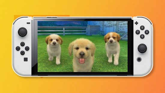 Nintedogs Switch - a screenshot from Nintendogs is visible on a Switch