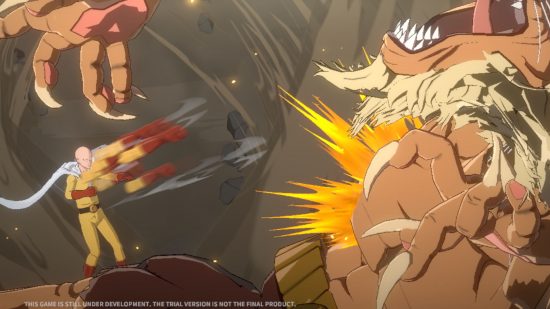 One Punch Man: World review - a screenshot of Saitama punching the Beast King