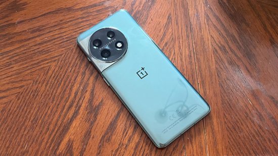 Picture of the back of the OnePlus 11 5G device for a review of the phone