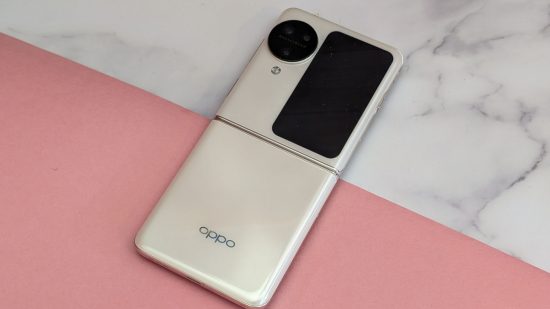 Image of the Oppo Find N3 Flip open and face down for review of the phone