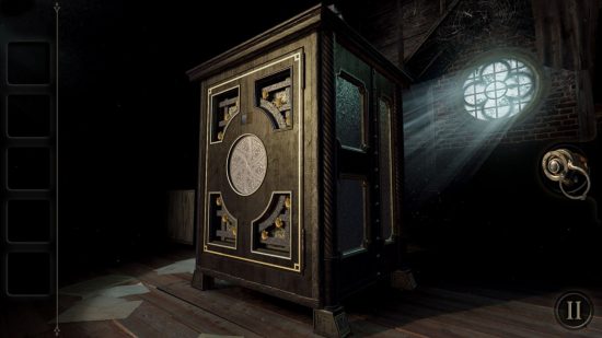 point and click games - The Room's first puzzle box in a dark attic room