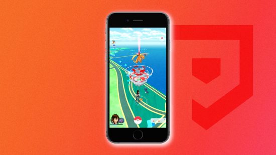 Pokemon GO download - a phone showing someone playing Pokemon Go against a red background with the Pocket Tactics logo on it