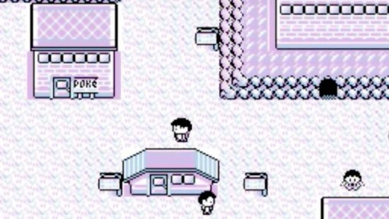 Pokemon Lavender Town: A pixelated scene shows Lavender Town from Pokémon Red and Blue