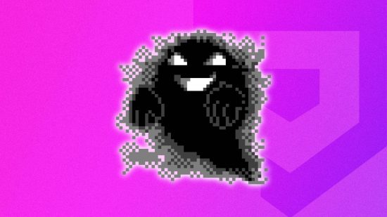 Pokemon Lavender Town: a pixelated ghost appears against a purple background