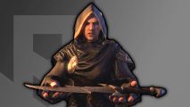 Skyrim Dark Brotherhood - a cloaked man holding up a dagger