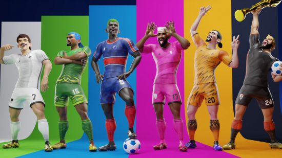 Cover art for Sociable Soccer 24 release date news with different players in different celebratory poses